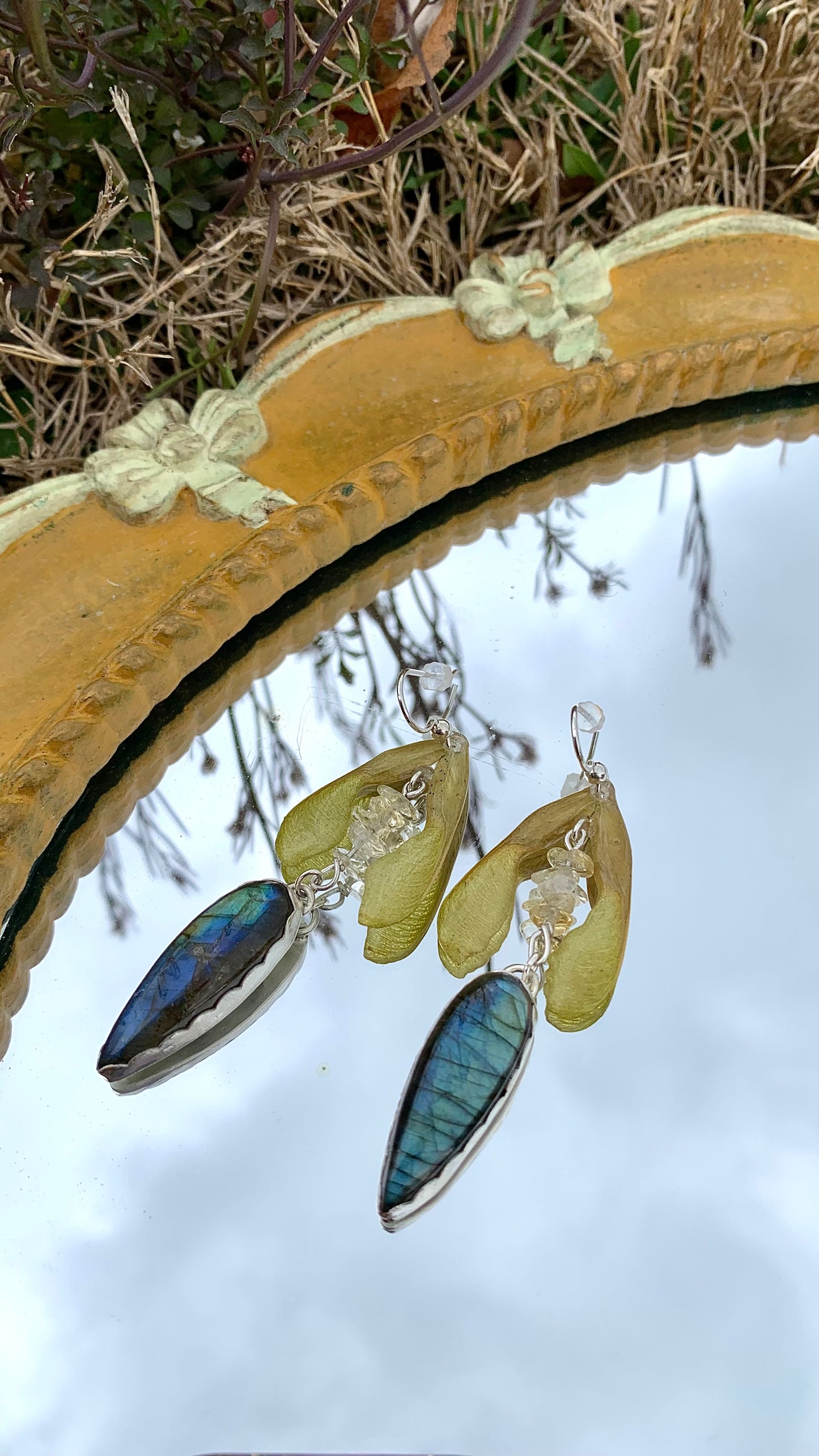 Maple Seed & Labradorite Earrings