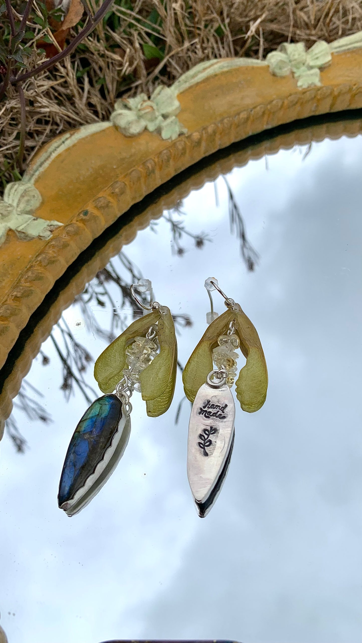 Maple Seed & Labradorite Earrings