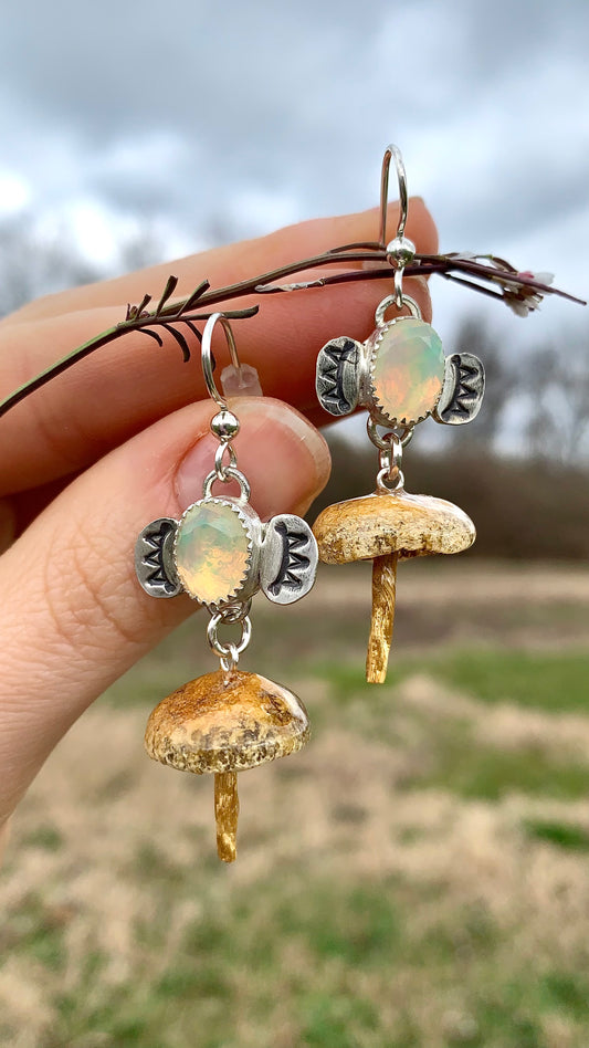 Mushroom & Ethiopian Opal Earrings
