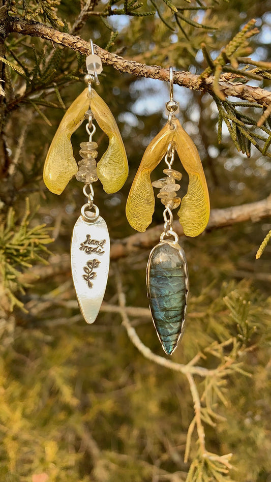 Maple Seed & Labradorite Earrings