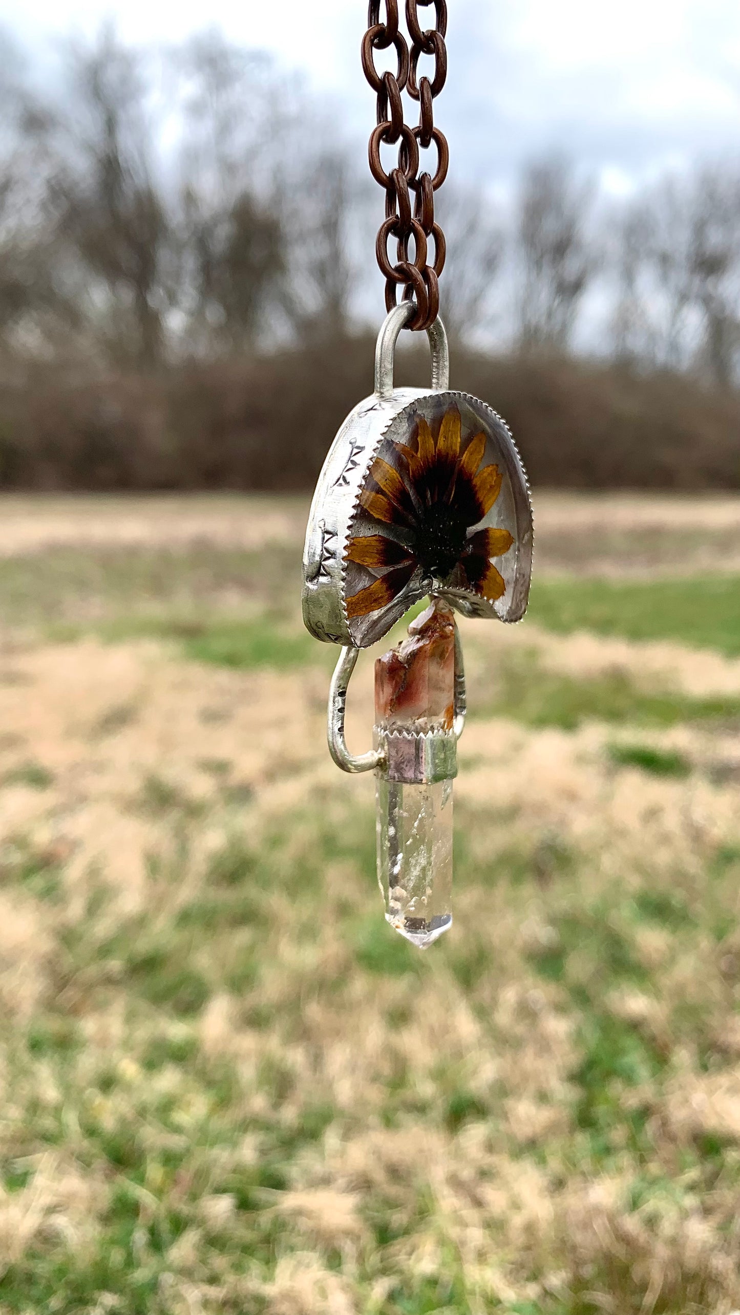Coneflower & Angel Phantom Quartz Necklace