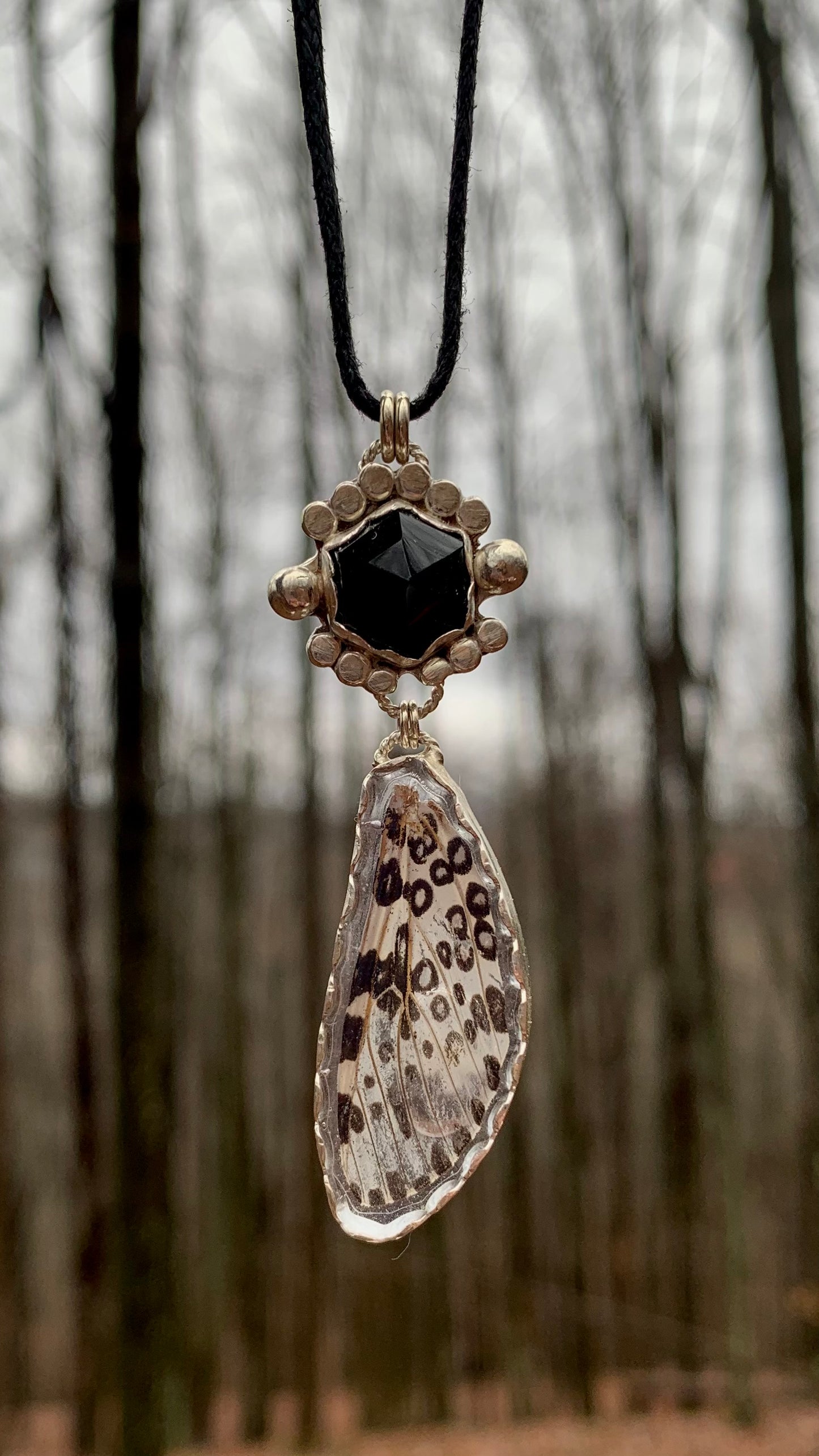 Leopard Moth & Black Onyx Necklace