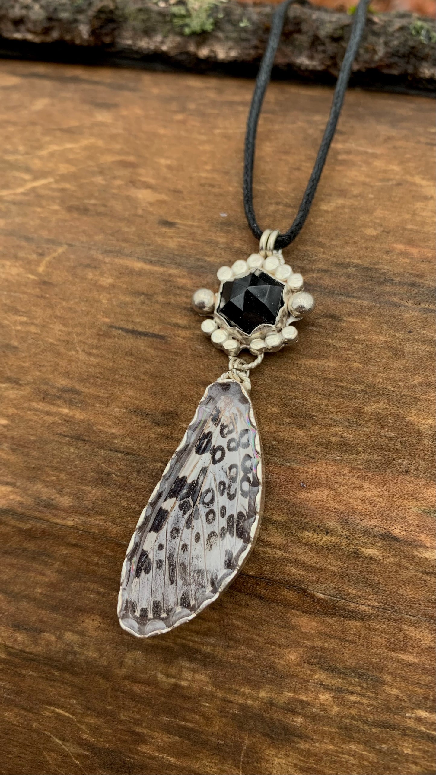 Leopard Moth & Black Onyx Necklace