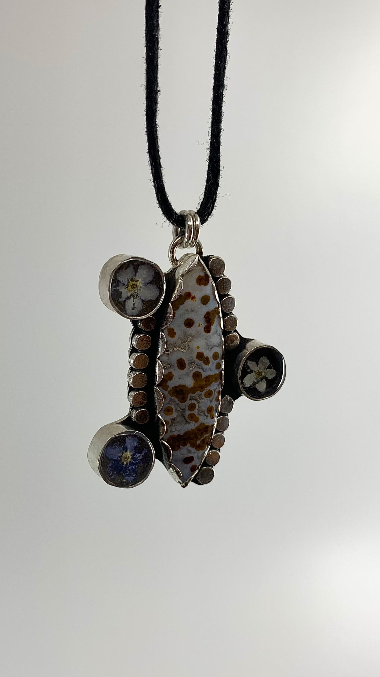 Polka Dot Agate & Forget-Me-Not Necklace