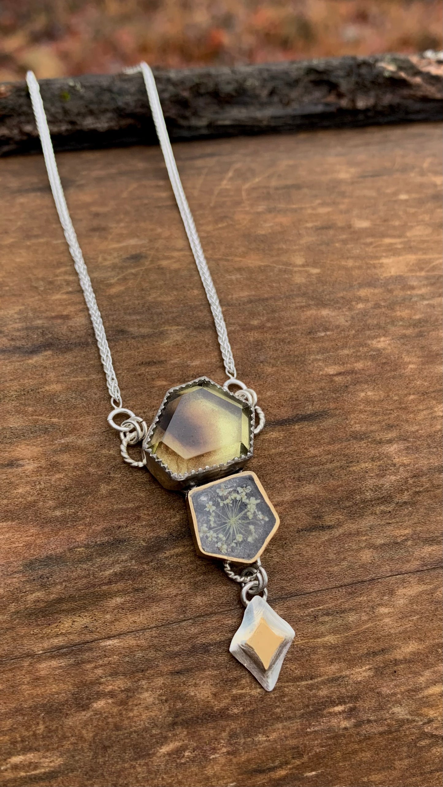 Snowflake & Phantom Lemon Quartz Necklace