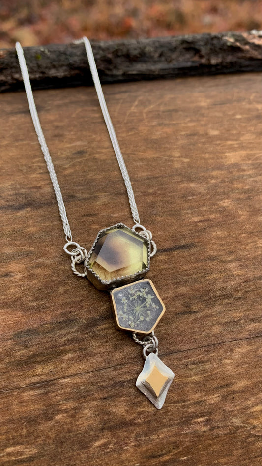 Snowflake & Phantom Lemon Quartz Necklace