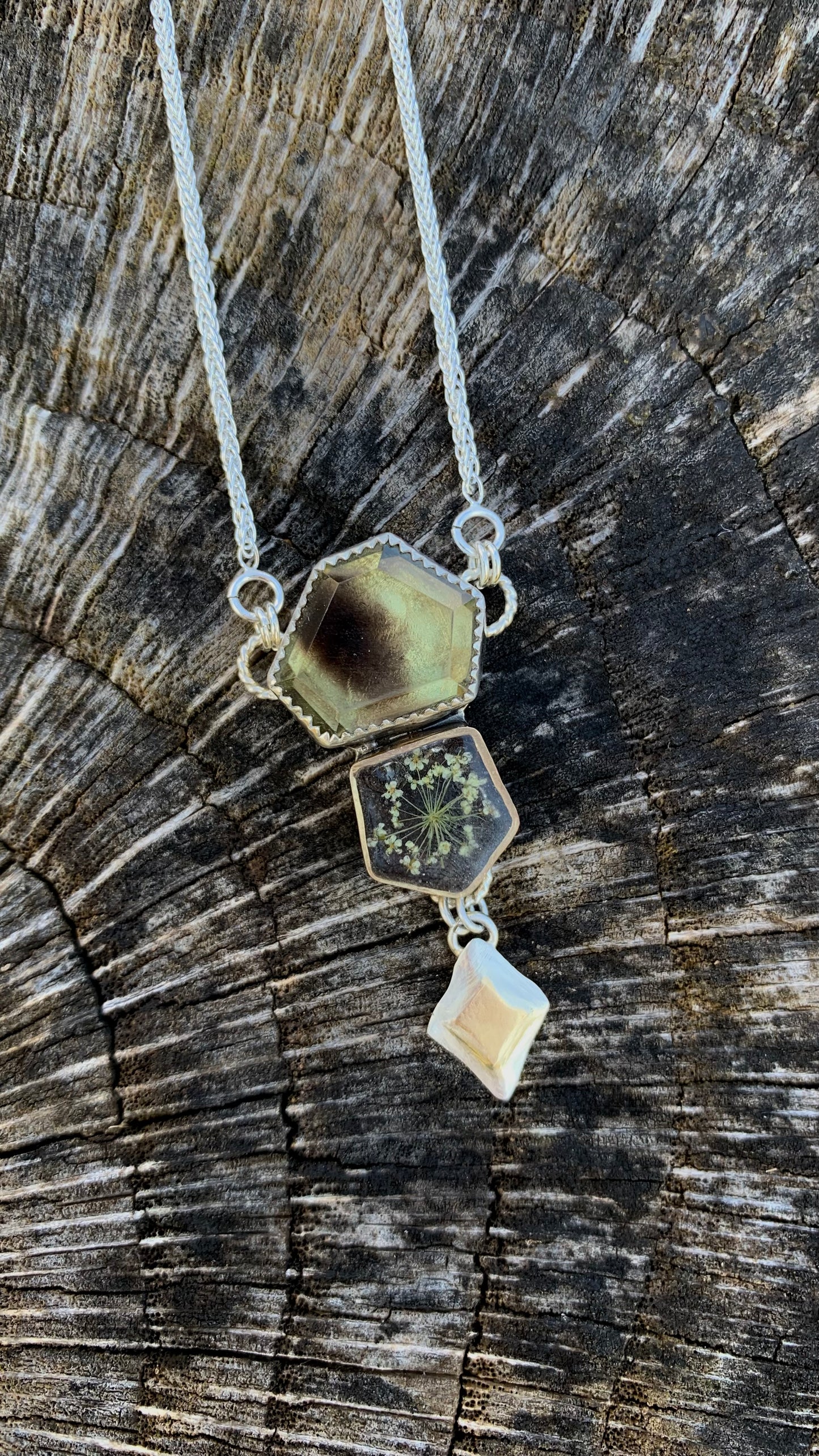 Snowflake & Phantom Lemon Quartz Necklace