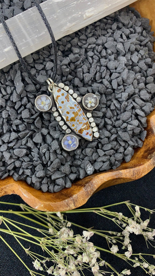 Polka Dot Agate & Forget-Me-Not Necklace