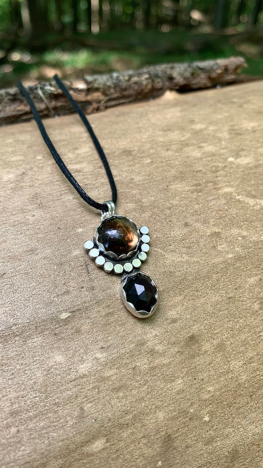 Smoky Phantom Quartz & Obsidian Necklace