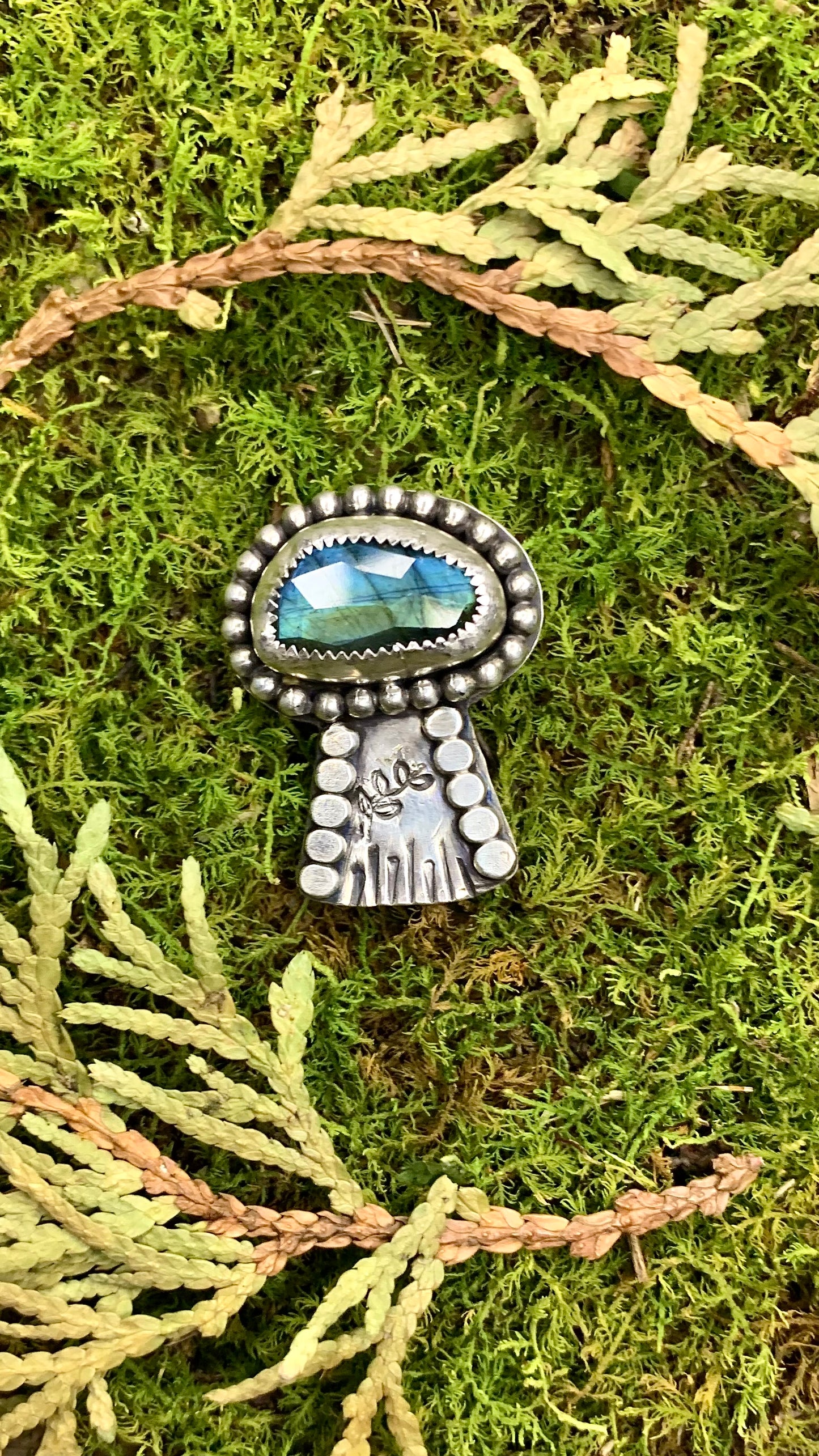 Labradorite Mushroom Pin