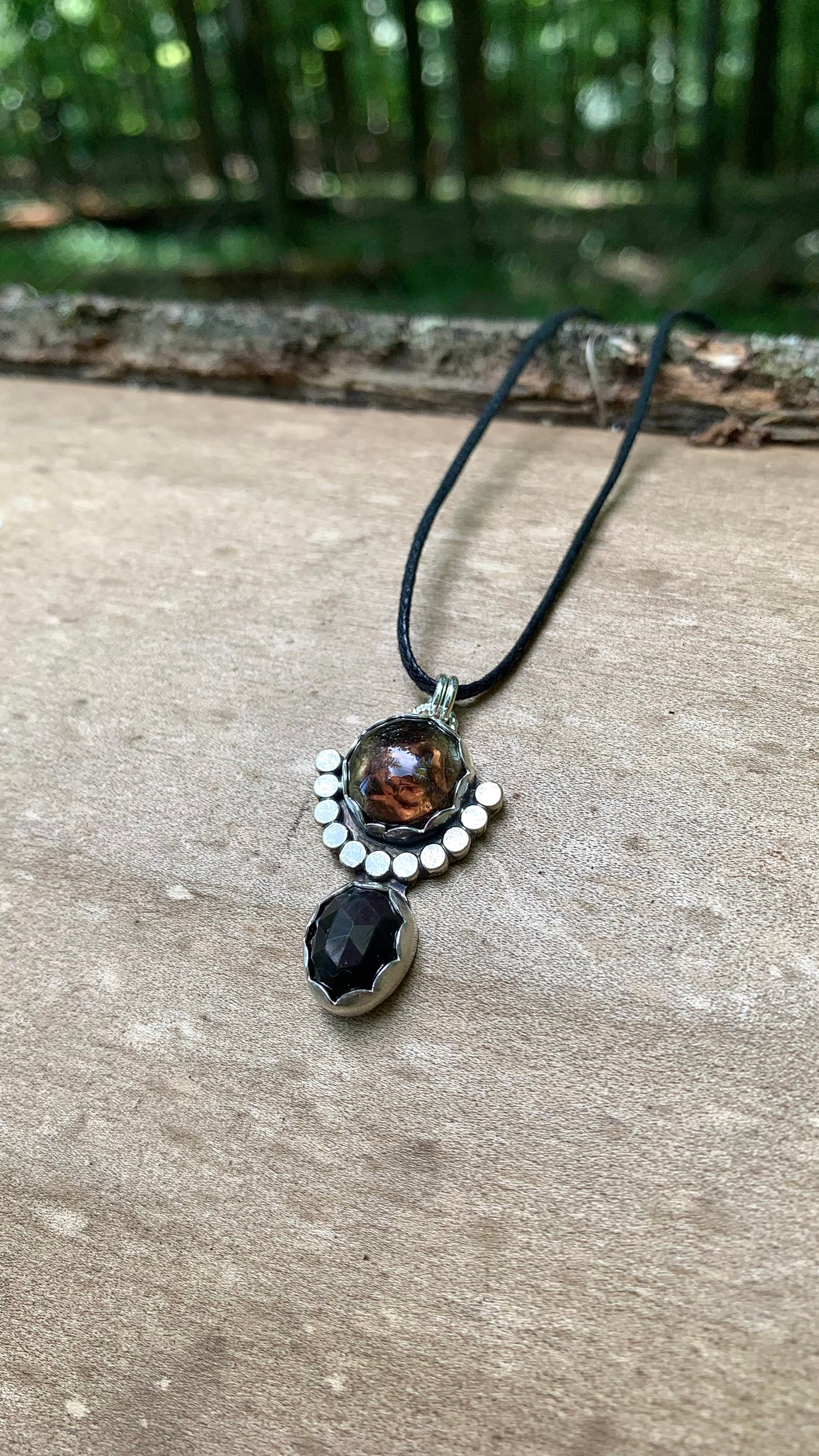 Smoky Phantom Quartz & Obsidian Necklace